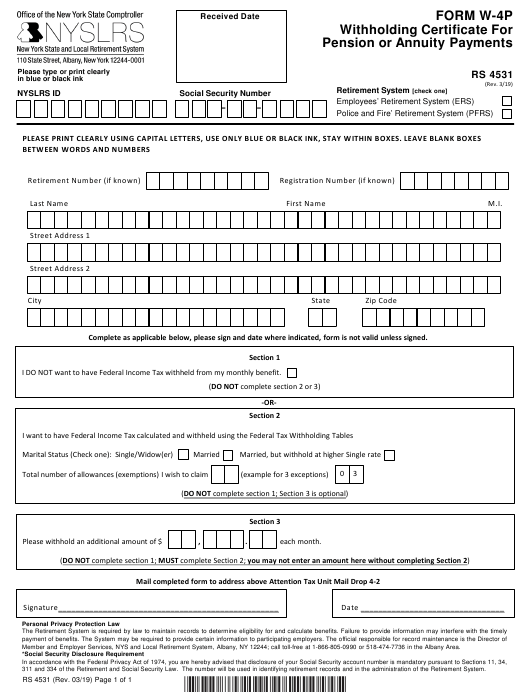 Form W 4P RS4531 Download Fillable PDF Or Fill Online Withholding 