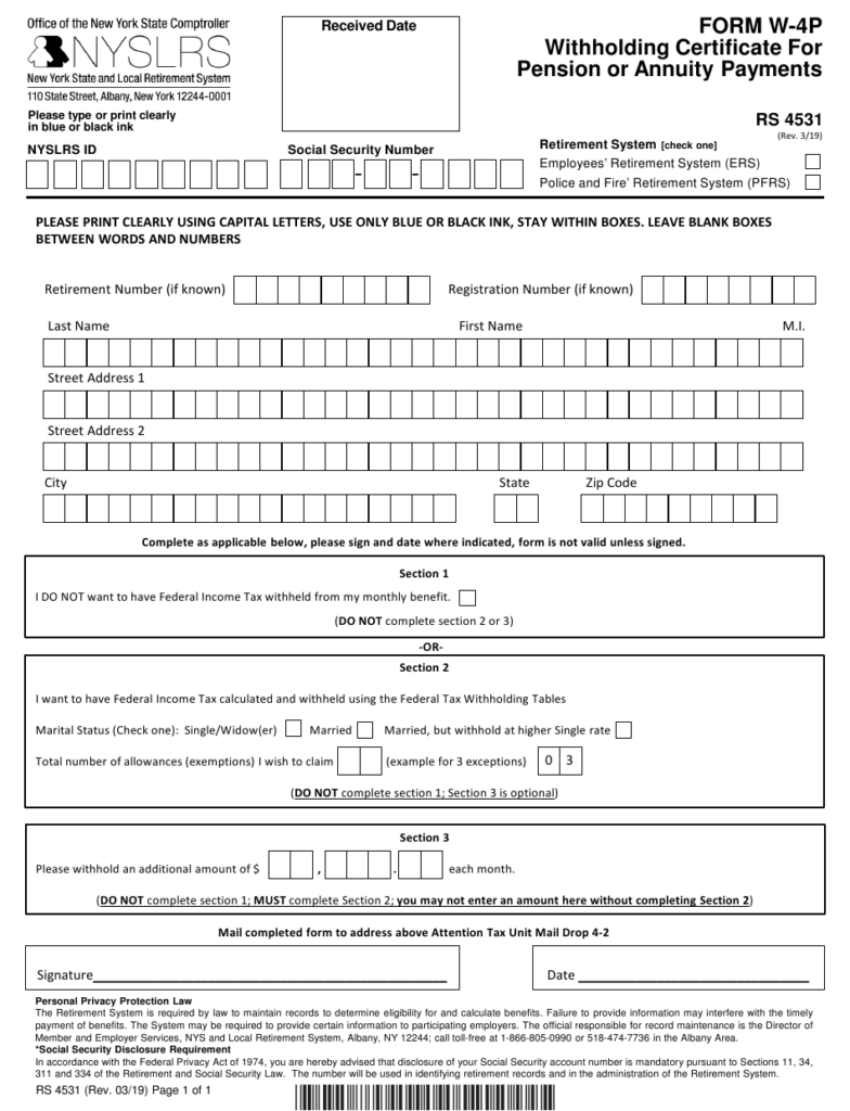 Form W 4P RS4531 Download Fillable PDF Or Fill Online Withholding 