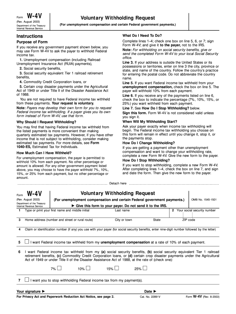 Form W 4V Rev August 2003 Fill In Capable Voluntary Withholding 