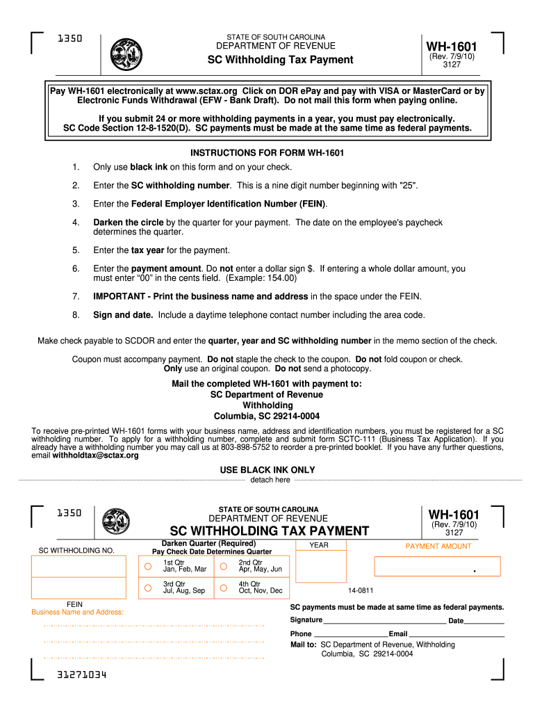 Form Wh 1605 Sc Withholding Quarterly Tax Return Fill Out Sign