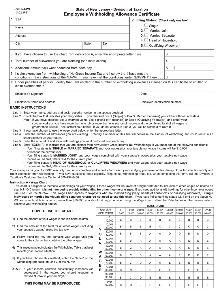 Help Fill For Nj Withholding Allowance Certificate 2002 Form Fill Out