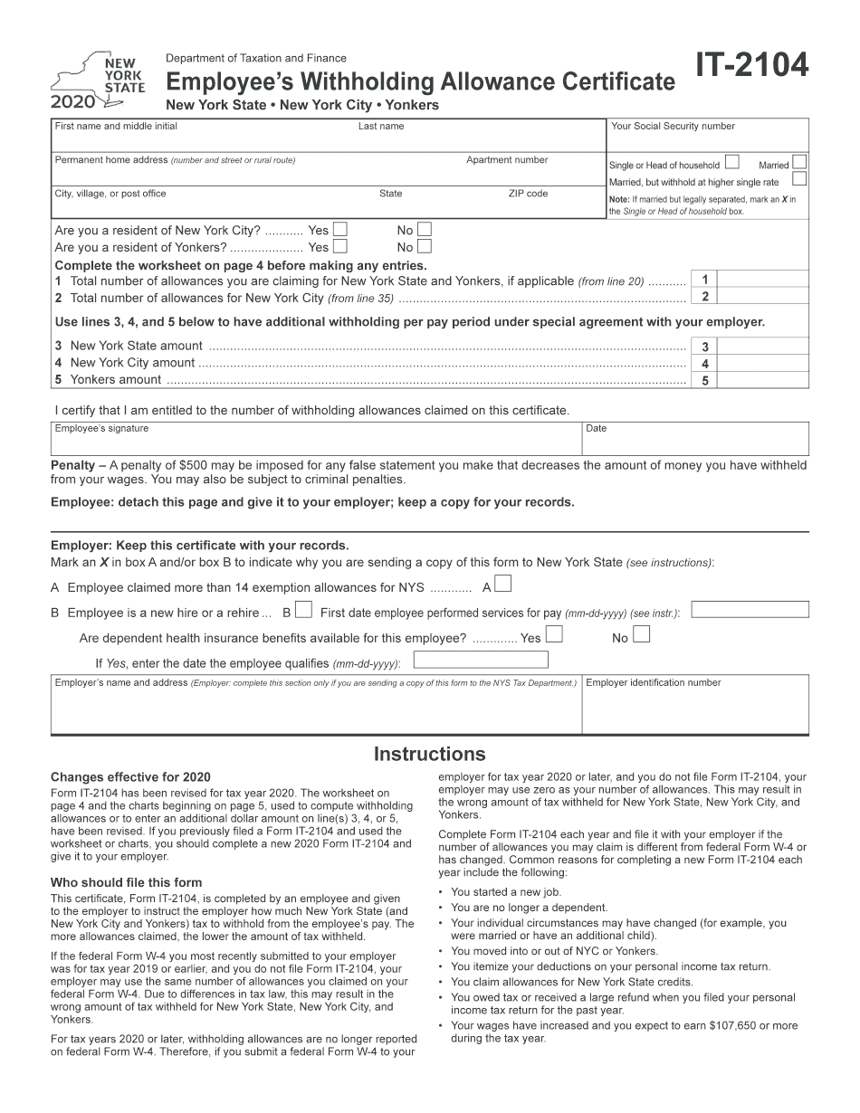 How To Fill Out New York State Withholding Form Fill Online