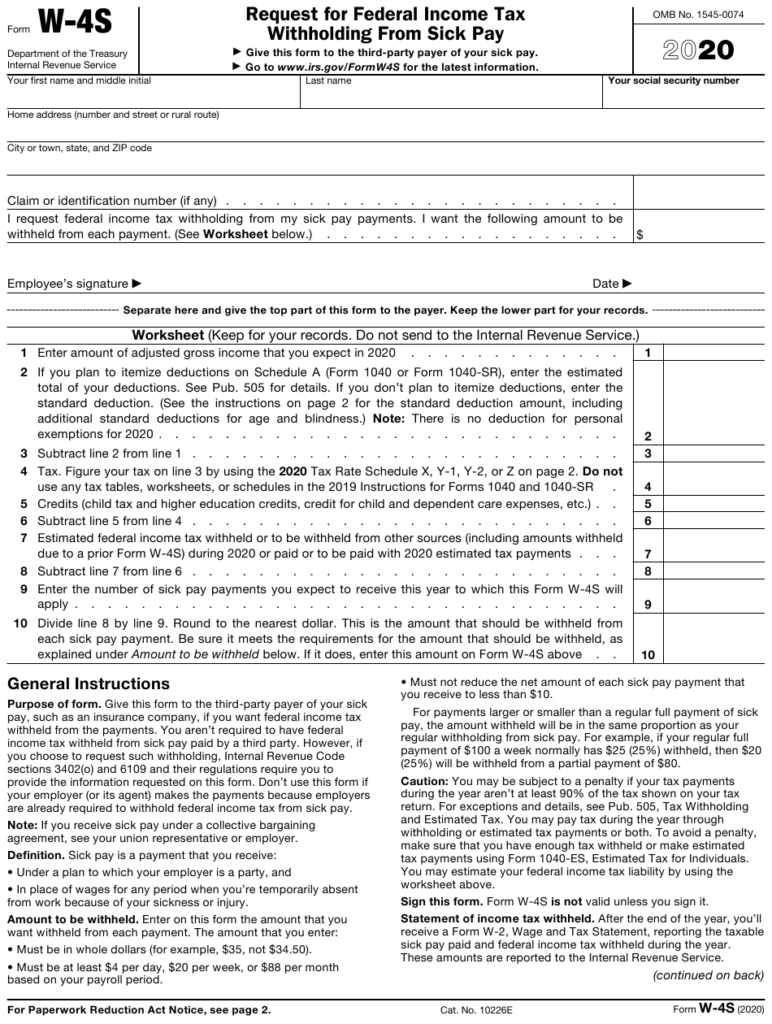 IRS Form W 4S Download Fillable PDF Or Fill Online Request For Federal 