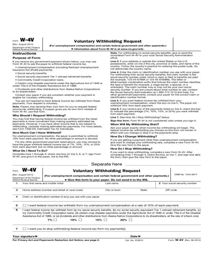 Irs Form W 4V Printable Irs Form W 4v For Social Security W4 2020 