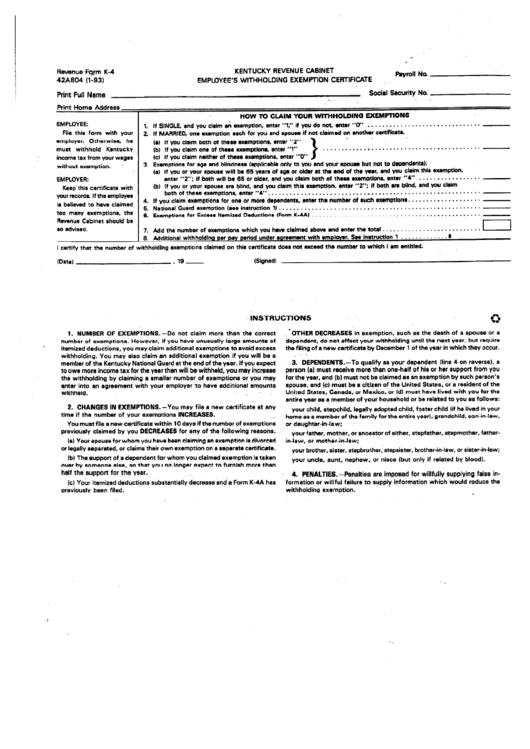 Kentucky Employee State Withholding Form 2022 Employeeform