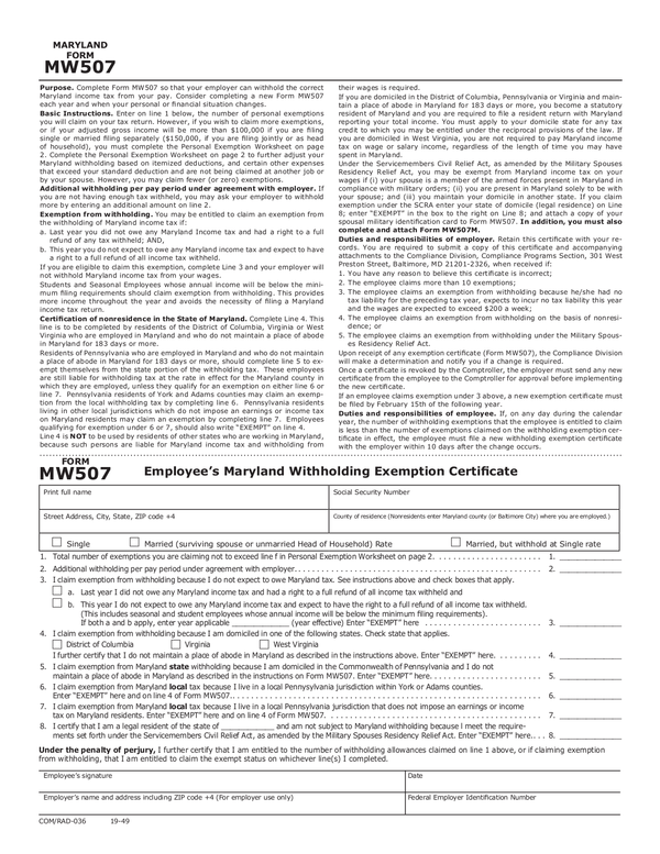 Maryland State Withholding Form Mw507 In Spanish WithholdingForm