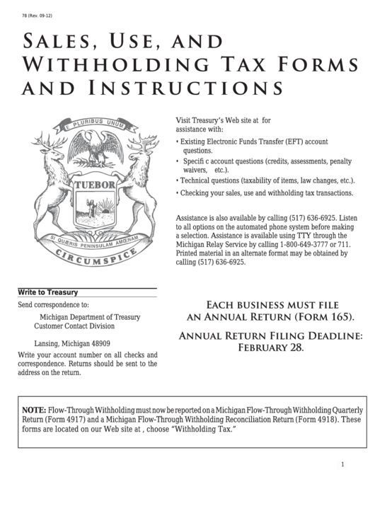 Michigan Sales Use And Withholding Tax Forms And Instructions