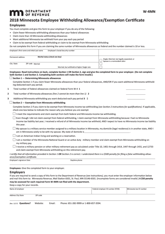 Minnesota Or State Withholding Form WithholdingForm