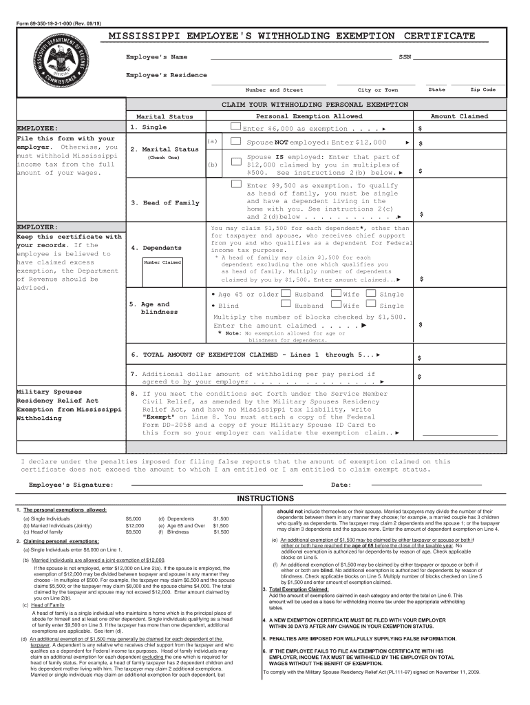 MS DoR 89 350 2019 Fill Out Tax Template Online US Legal Forms