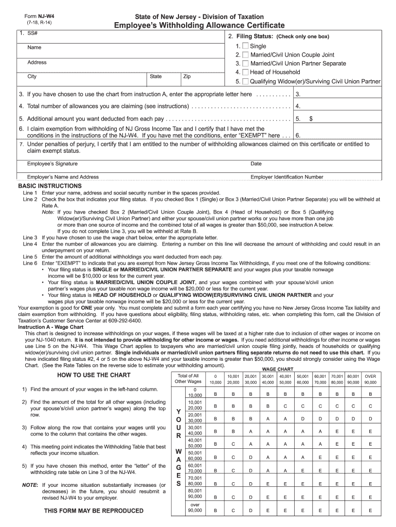 NJ DoT NJ W4 2018 Fill Out Tax Template Online US Legal Forms