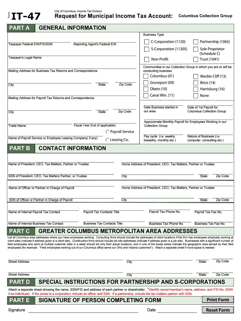 OH IT 47 Columbus City 2017 Fill Out Tax Template Online US Legal 