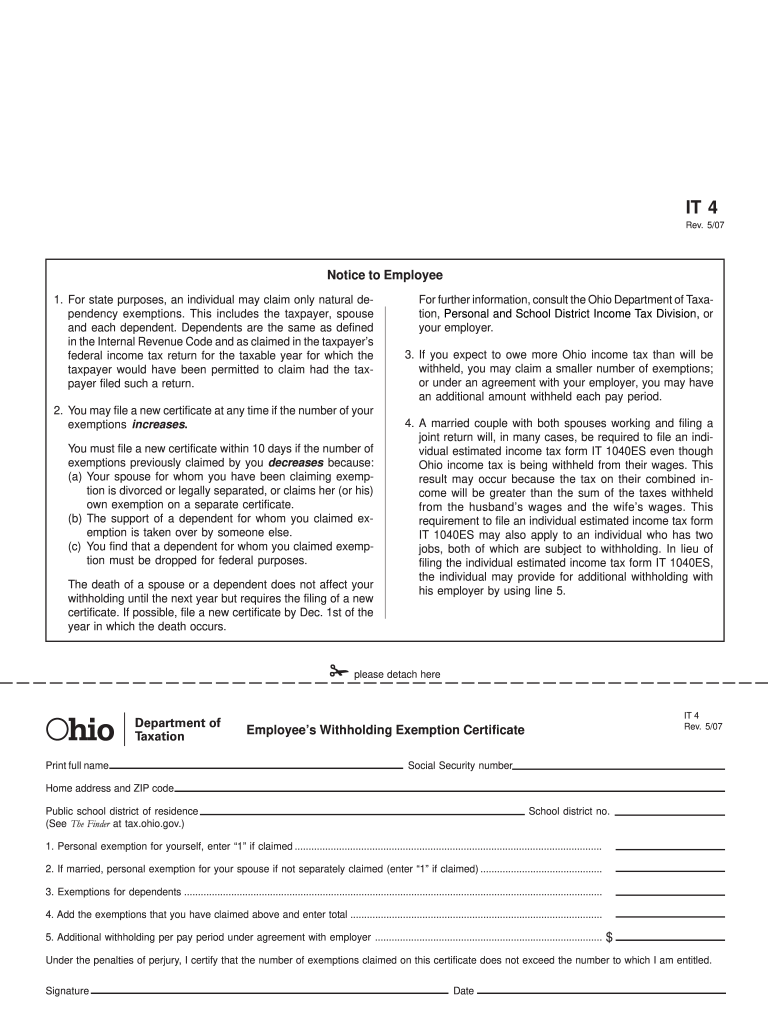 Ohio Withholding Form It 4 2019 Cptcode se