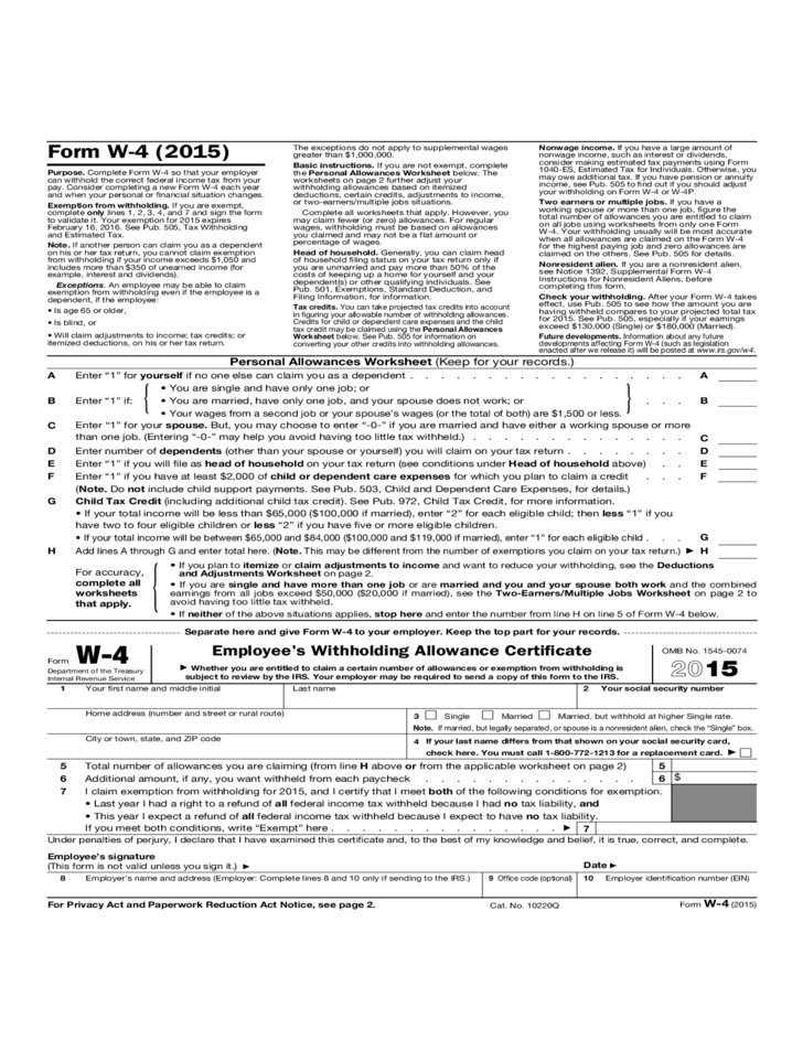 Regular Withholding Allowances Worksheet A