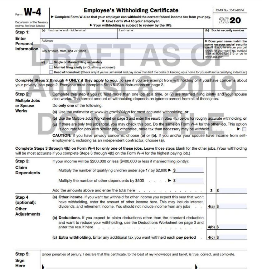 Treasury And IRS Unveil New Form W 4 For 2020 Tax Pro Today