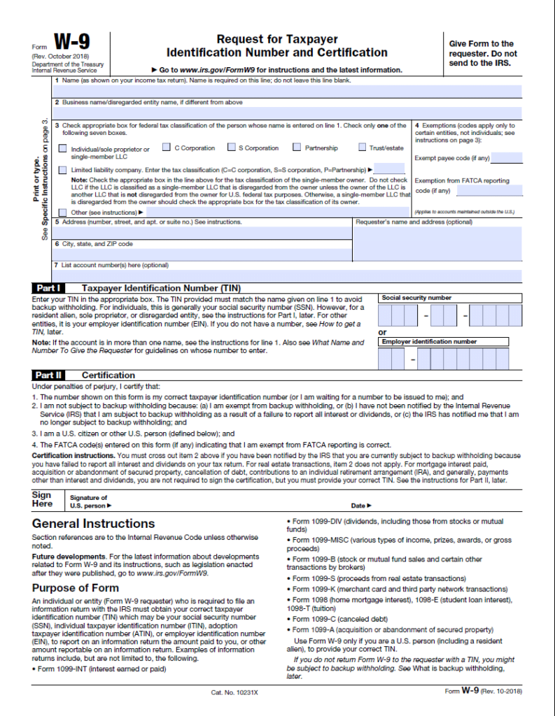 W9 Form 2024 Printable Template