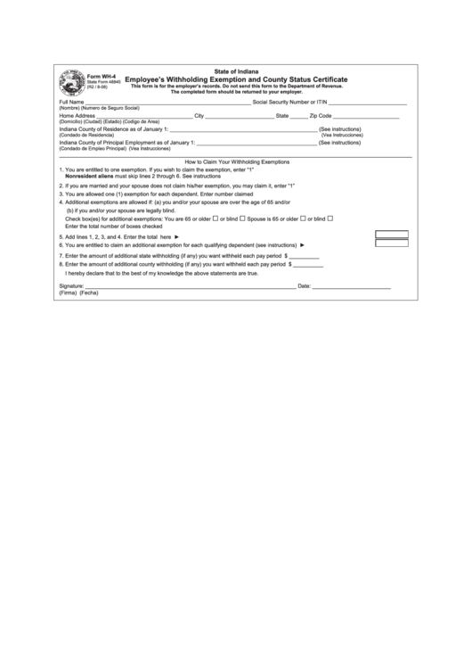 Wh 1 Form For Indiana Justgoing 2020