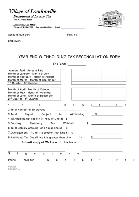 Year End Withholding Tax Reconciliation Form Ohio Department Of