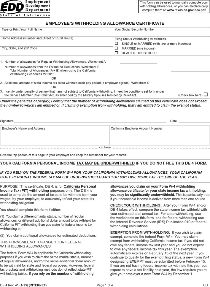 1 California State Tax Withholding Forms Free Download