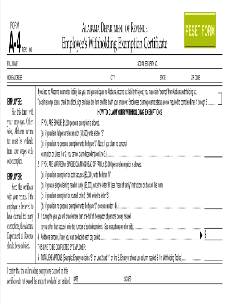 2000 Form AL DoR A 4 Fill Online Printable Fillable Blank PDFfiller