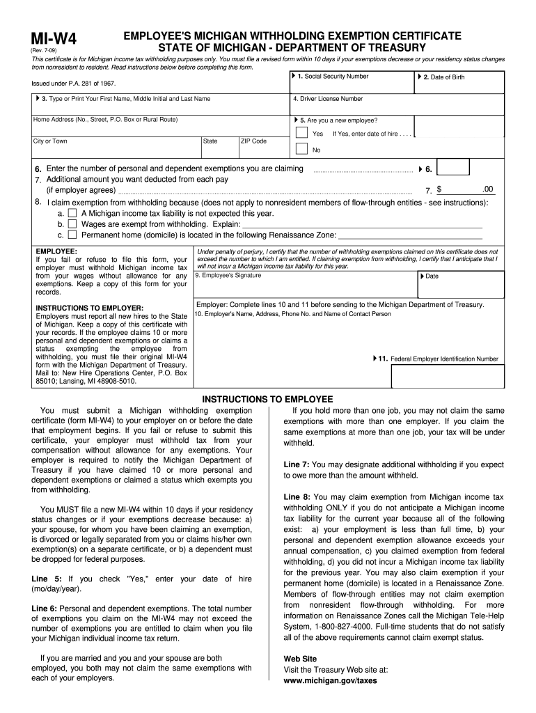 2009 Form MI MI W4 Fill Online Printable Fillable Blank PdfFiller