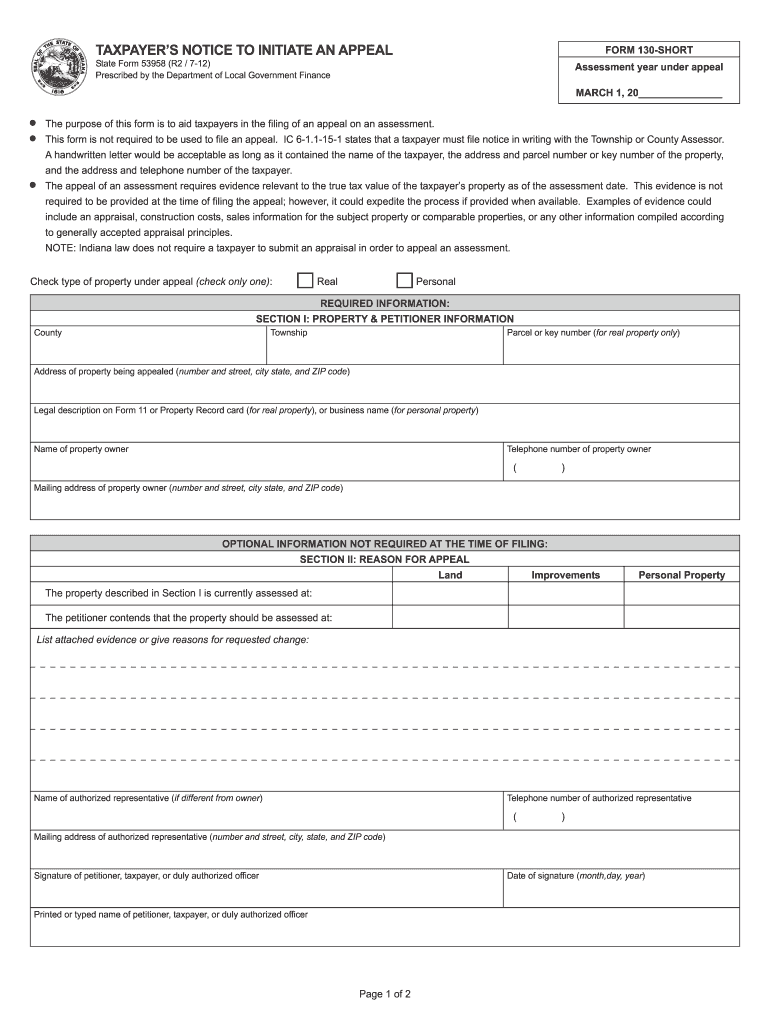 2012 IN State Form 53958 Fill Online Printable Fillable Blank 