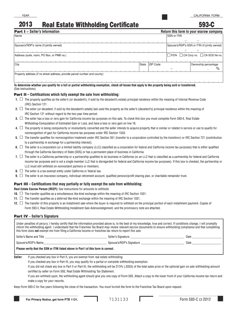 2013 Form CA FTB 593 C Fill Online Printable Fillable Blank PdfFiller