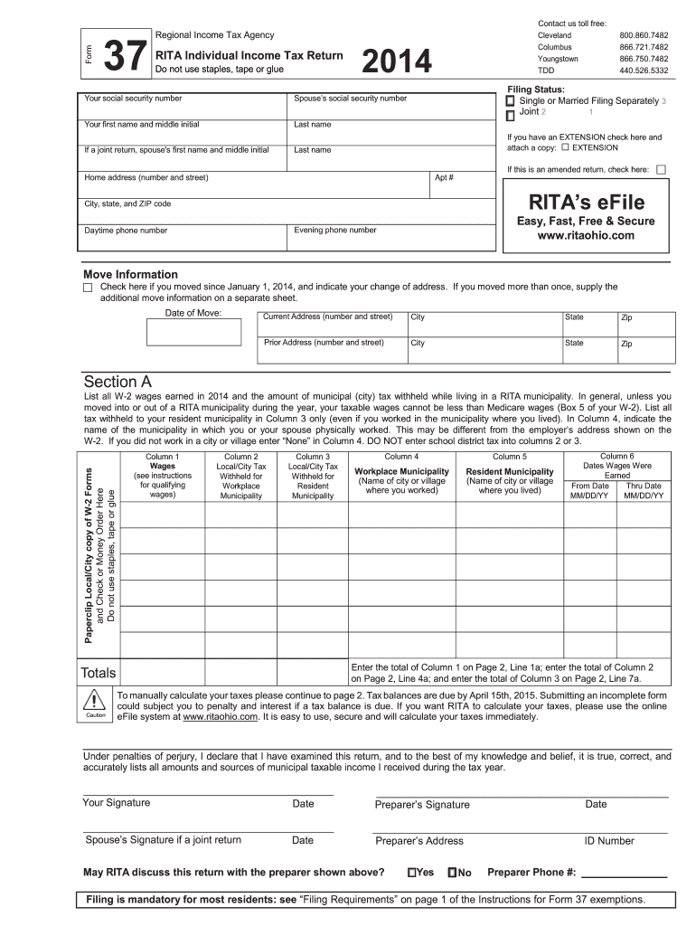 2014 Form OH RITA 37 Fill Online Printable Fillable Blank PdfFiller