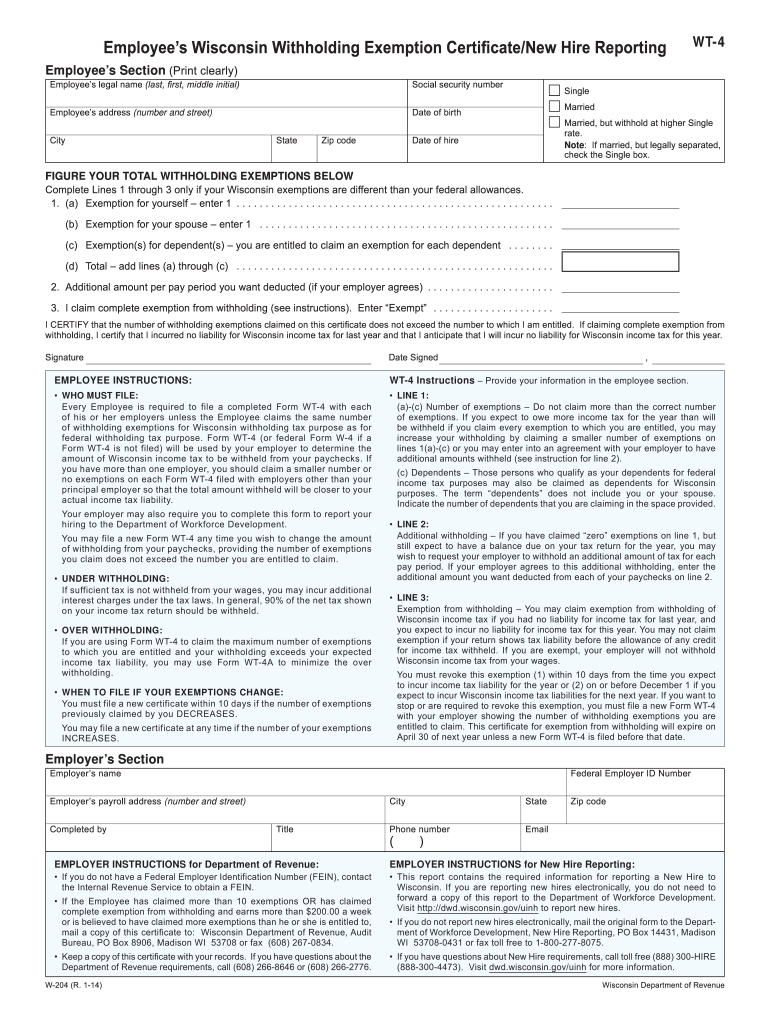 2014 Form WI WT 4 Fill Online Printable Fillable Blank PdfFiller