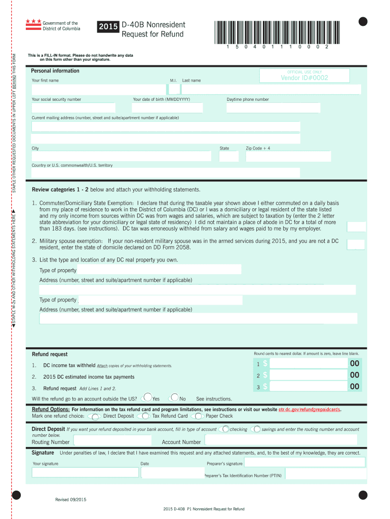 2015 Form DC D 40B Fill Online Printable Fillable Blank PdfFiller