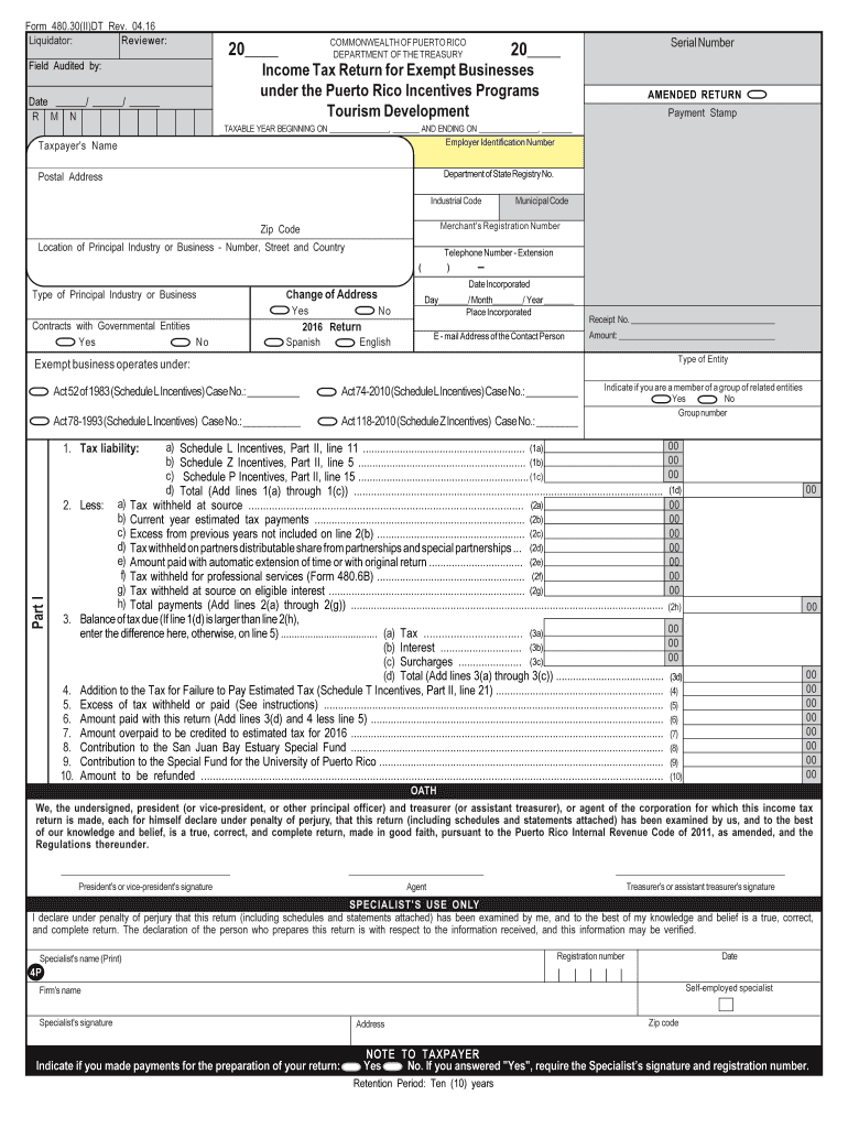 2016 Form PR 480 30 II Fill Online Printable Fillable Blank PdfFiller