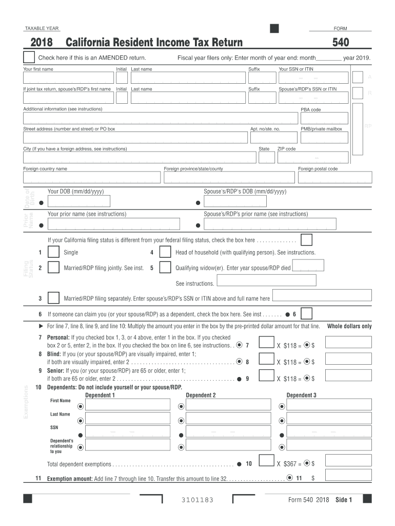 2018 Form CA FTB 540 Fill Online Printable Fillable Blank PdfFiller