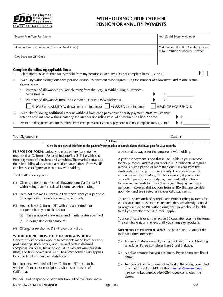 2019 2022 Form CA EDD DE 4P Fill Online Printable Fillable Blank 