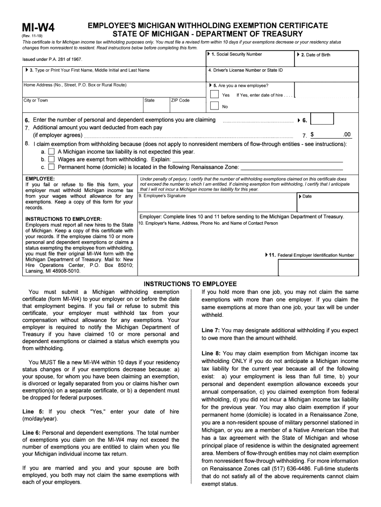 2019 Form MI MI W4 Fill Online Printable Fillable Blank PdfFiller