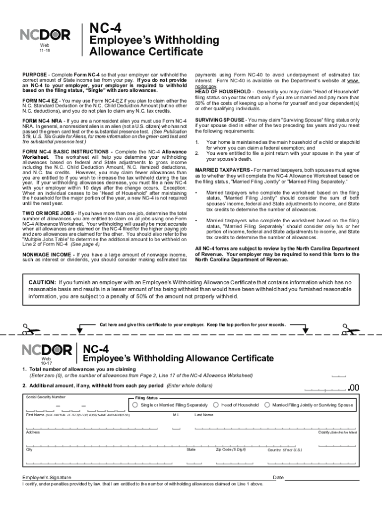 2019 Form NC DoR NC 4 Fill Online Printable Fillable Blank PdfFiller