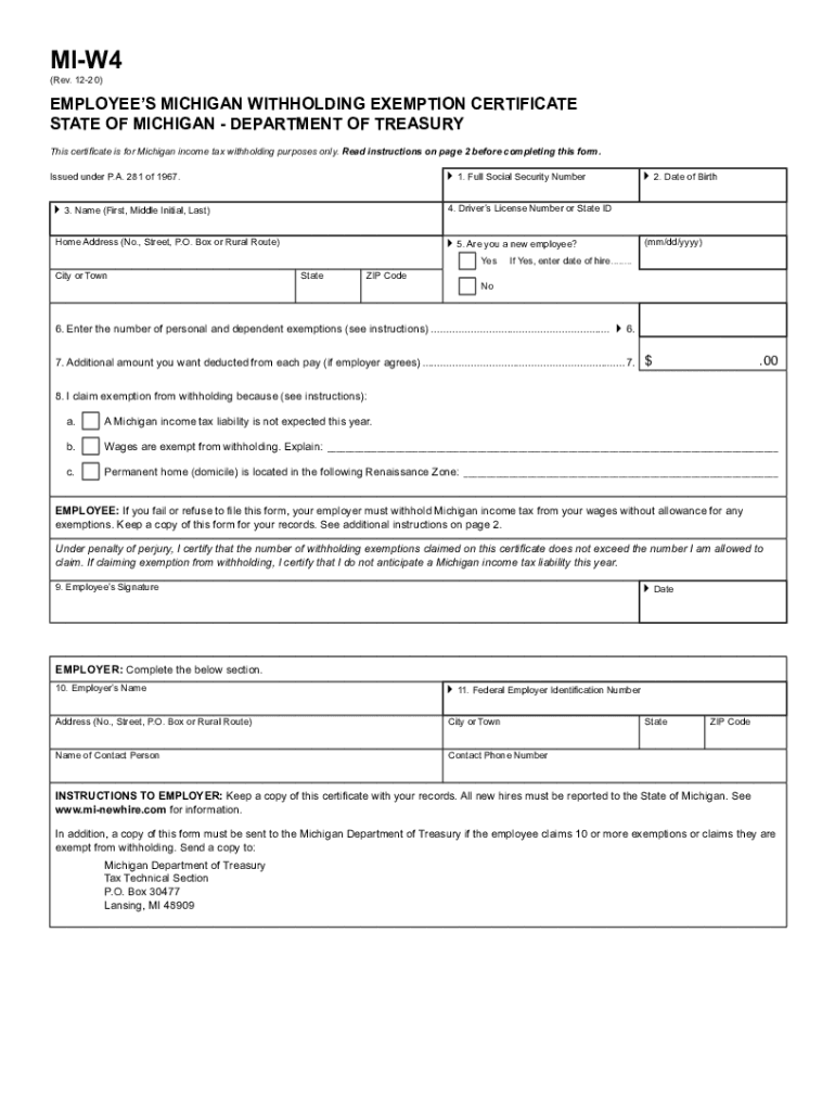 2020 2024 Form MI MI W4 Fill Online Printable Fillable Blank PdfFiller