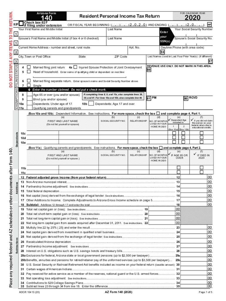 2020 AZ Form 140 Fill Online Printable Fillable Blank PdfFiller