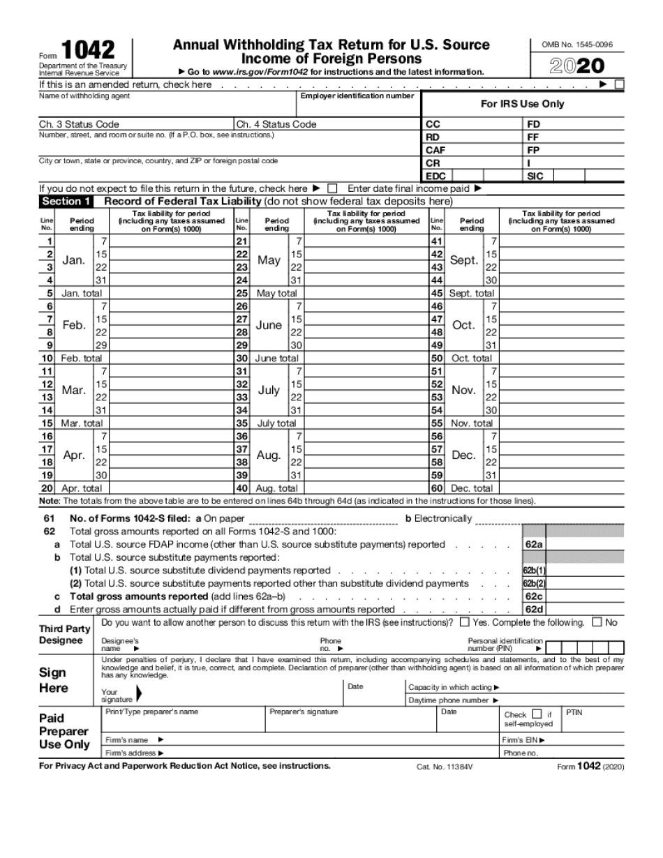 2020 Form 1042 Fill Out And Sign Printable PDF Template SignNow