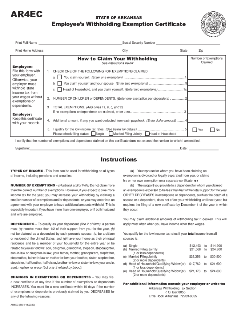 2020 Form AR AR4EC Fill Online Printable Fillable Blank PdfFiller