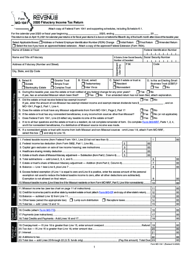 2020 Form MO MO 1041 Fill Online Printable Fillable Blank PdfFiller