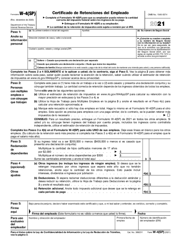 2021 Form IRS W 4 SP Fill Online Printable Fillable Blank PdfFiller