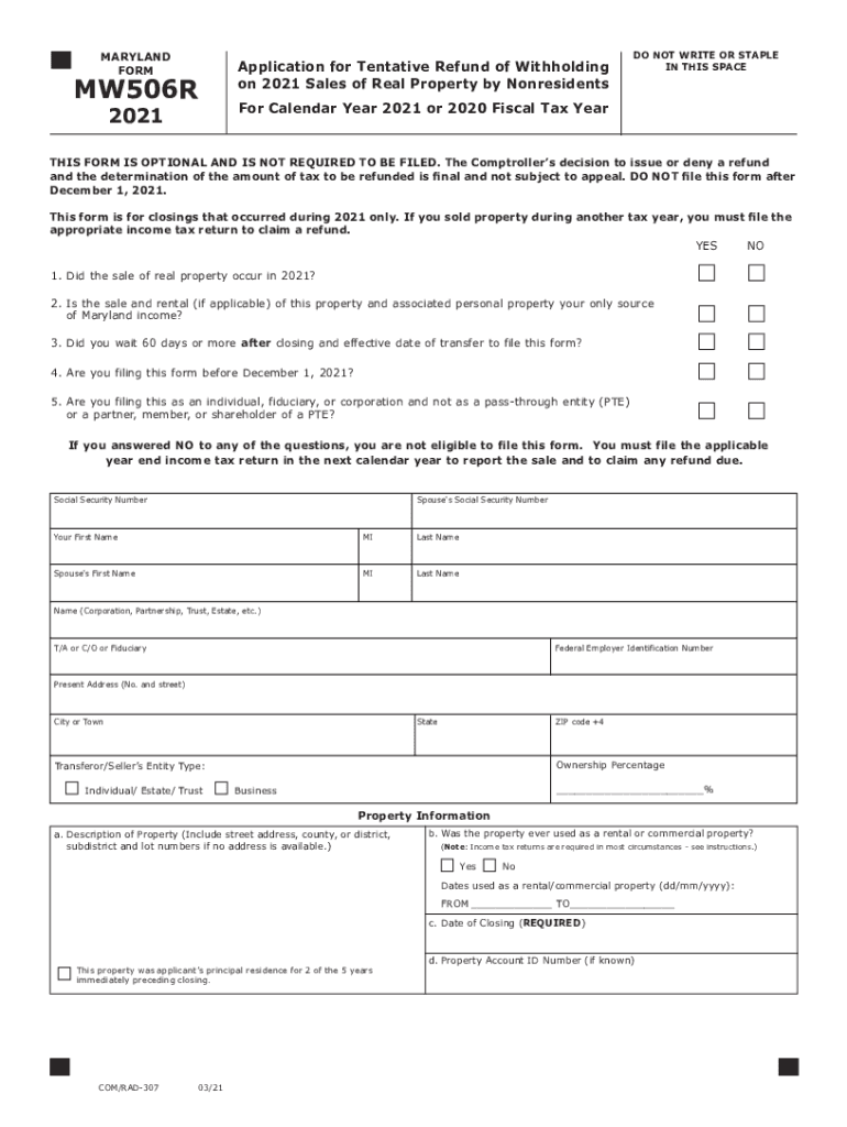 2021 Form MD MW506R Fill Online Printable Fillable Blank PdfFiller