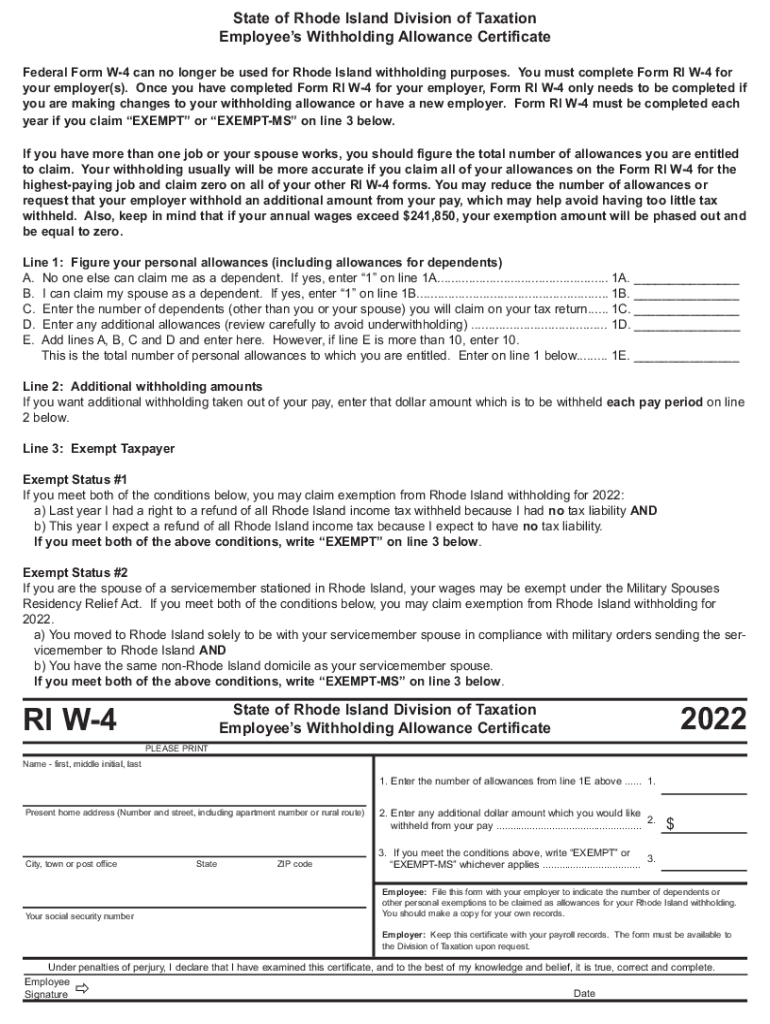 2022 Form RI RI W 4 Fill Online Printable Fillable Blank PdfFiller