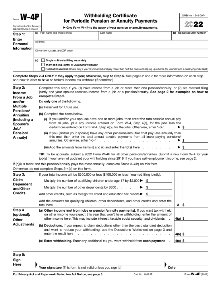 2022 Form W 4P Withholding Certificate For Periodic Pension Or Annuity 