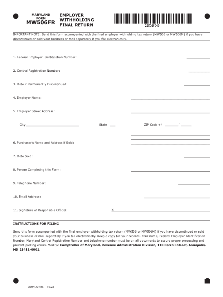 2024 Form MD MW506FR Fill Online Printable Fillable Blank PdfFiller