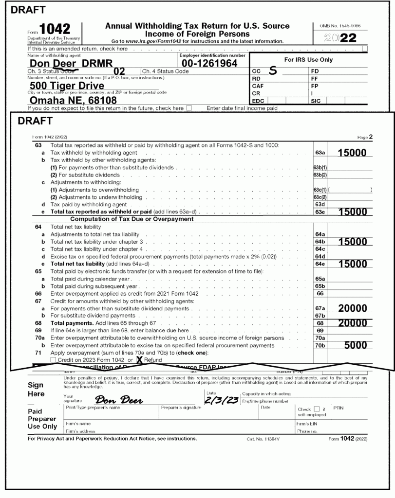 3 21 110 Processing Form 1042 Withholding Returns Internal Revenue 