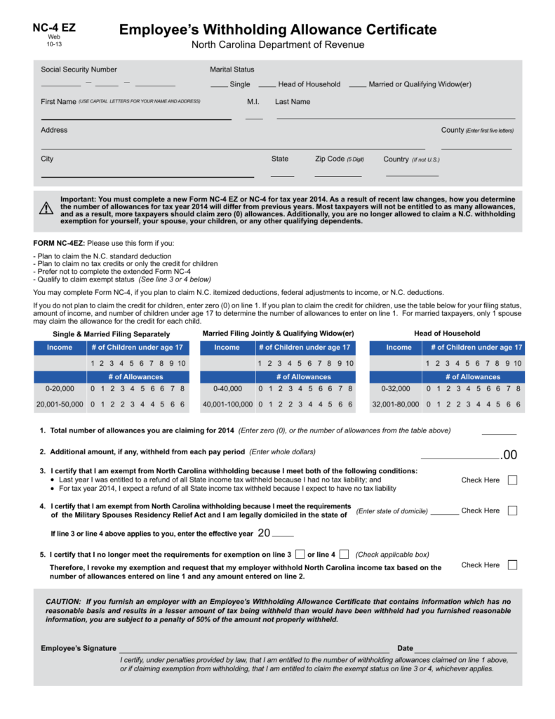 39 Nc 4 Allowance Worksheet Worksheet Resource