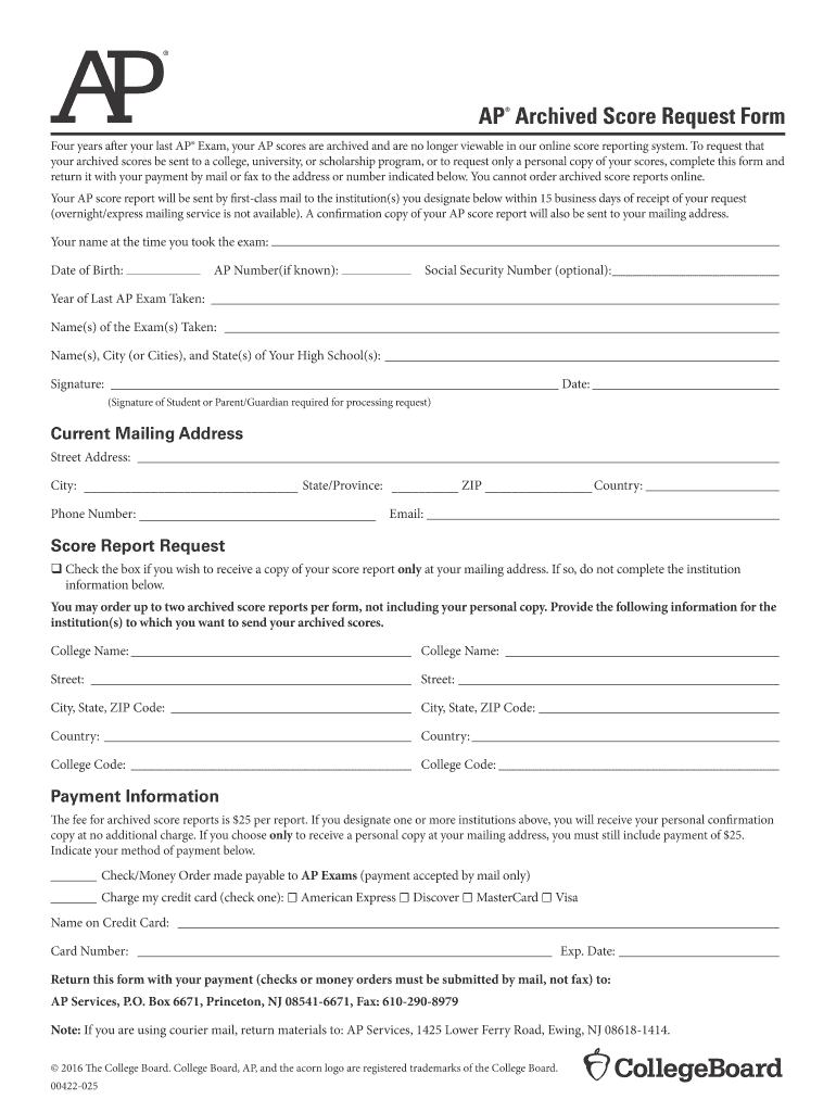 Ap Archived Score Request Form Fill Online Printable Fillable