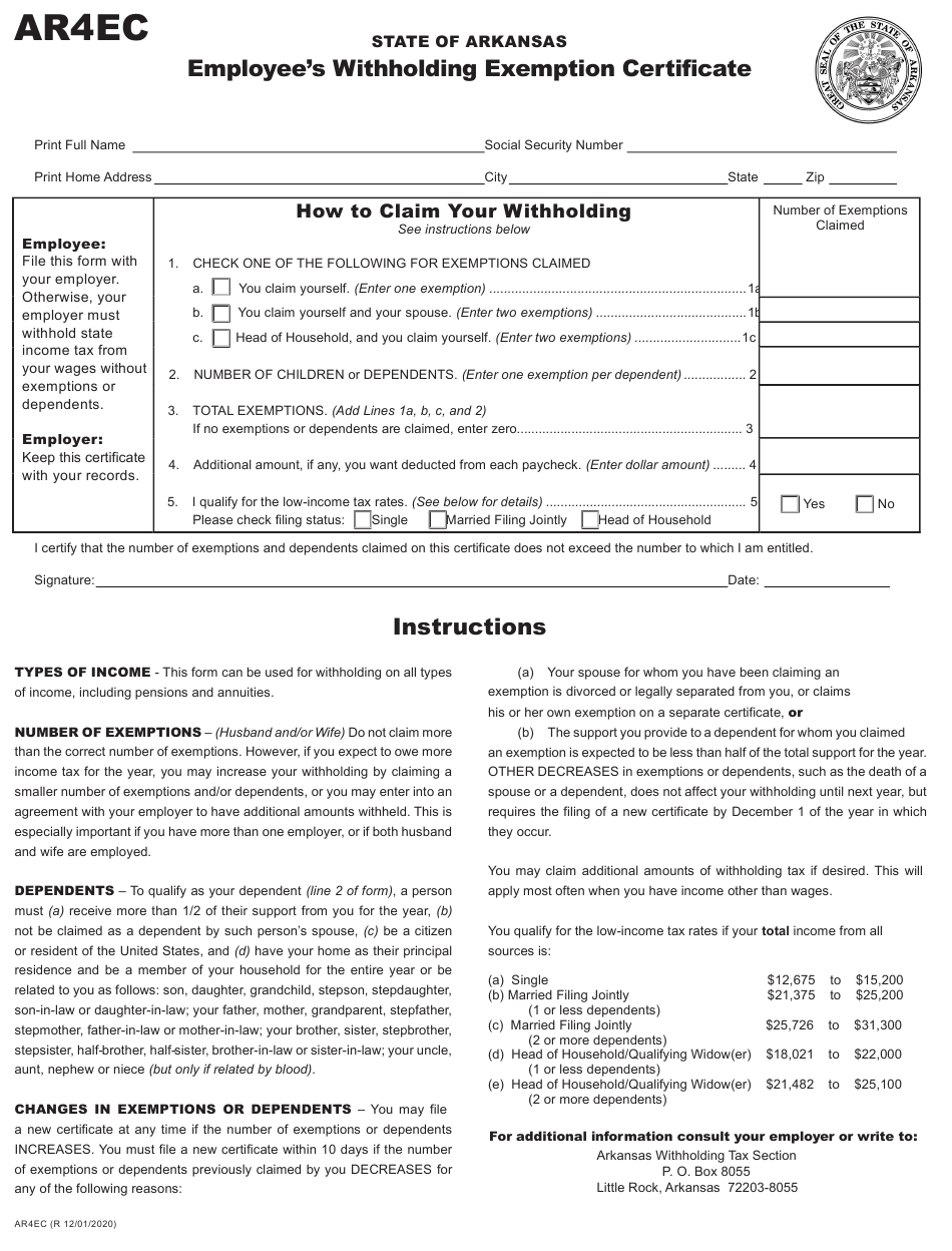 Arkansas Employee Tax Withholding Form 2023 Employeeform