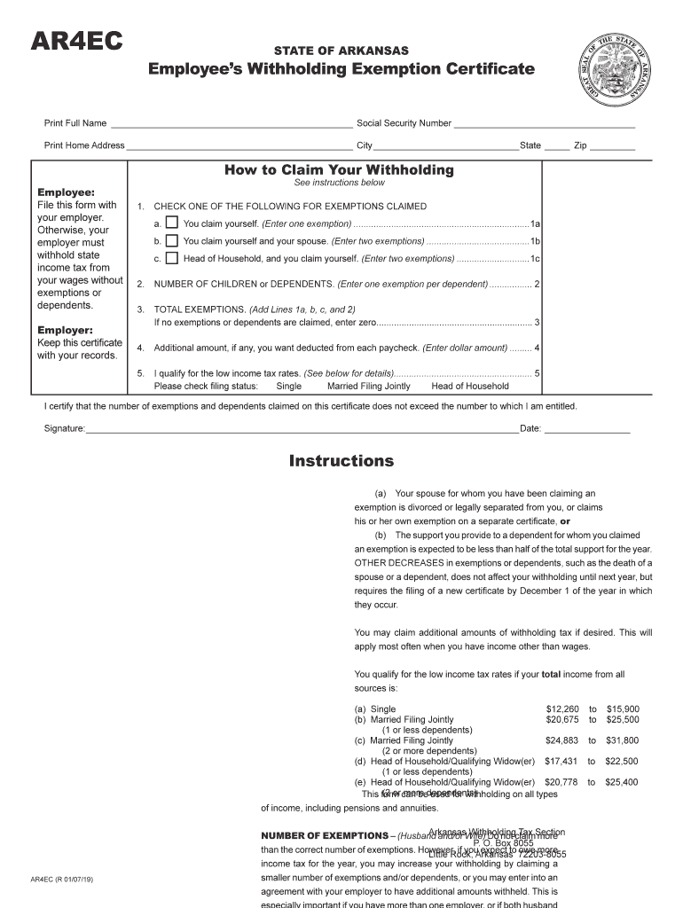 Arkansas State Withholding Form 2019 Fill Out Sign Online DocHub