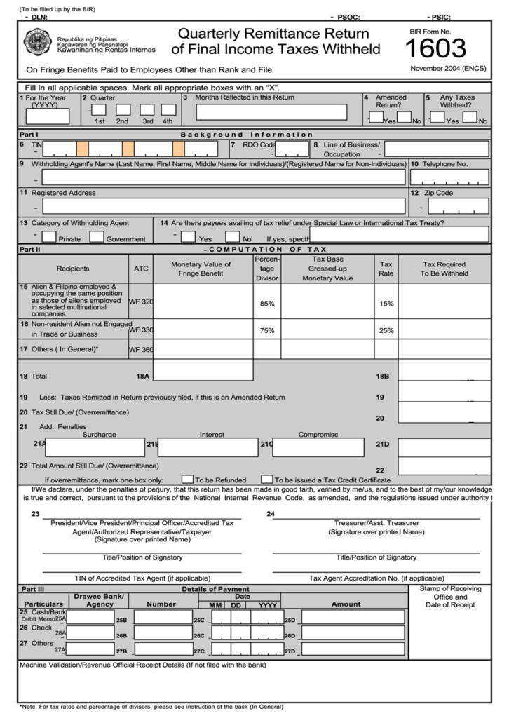 Busapcom BIR Form No 1603